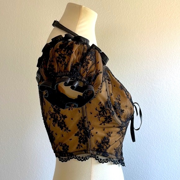 Trashy lace with leather top and panties. Size M. New - Picture 3 of 16